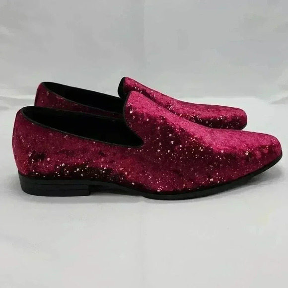 NWT Stacy Adams Men's Stellar Plain Toe Glitter Slip-On Shoes Burgundy Size 9.5